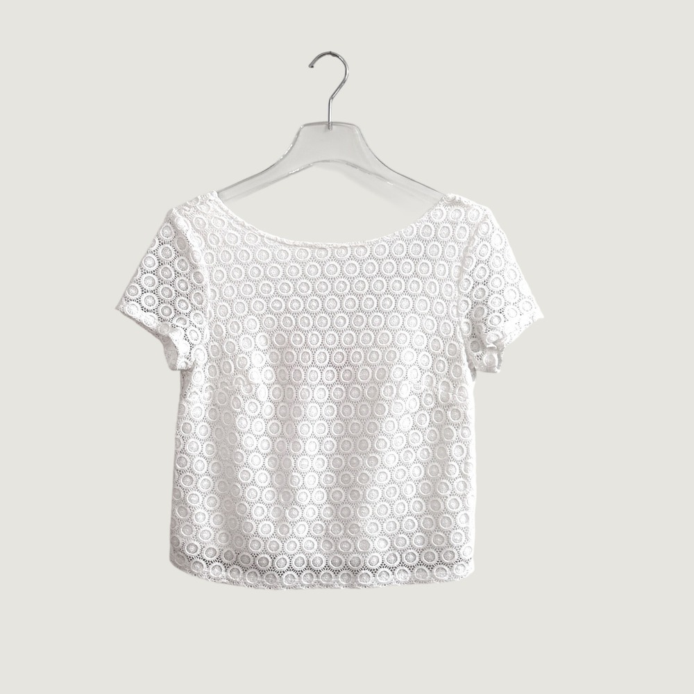 Lilly Pulitzer for Target White Eyelet Lace Crop Top Short Sleeve Scoop Neck S